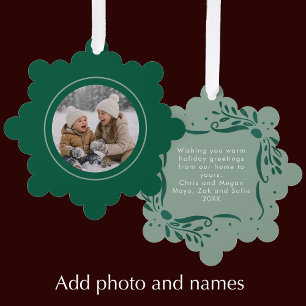 Moderne Salie Handgetekende Strikken Kerst Foto Ornament Kaart