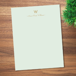Moderne Saliegroen Gouden Script Monogram Briefhoofd