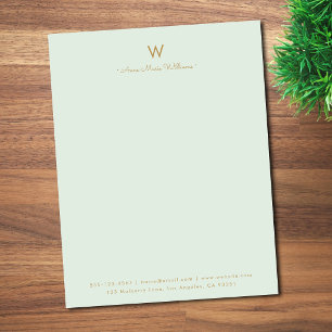 Moderne Saliegroen Gouden Script Monogram Briefhoofd
