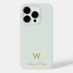 Moderne Saliegroen Gouden Script Monogram Case-Mate iPhone 14 Pro Hoesje