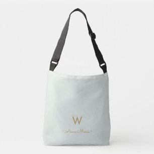 Moderne Saliegroen Gouden Script Monogram Crossbody Tas