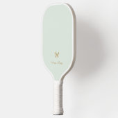 Moderne Saliegroen Gouden Script Monogram Pickleball Paddle (Links)