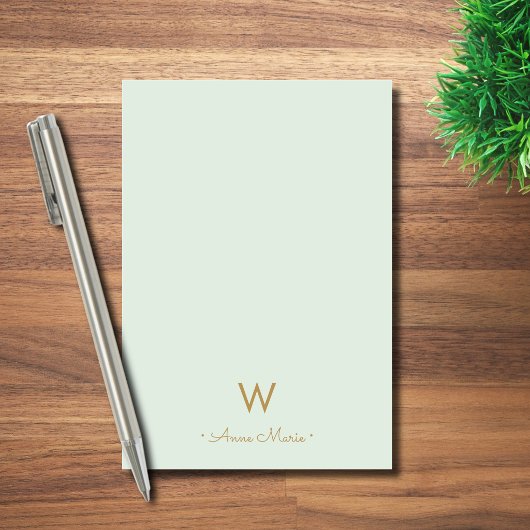 Moderne Saliegroen Gouden Script Monogram Post-it® Notes