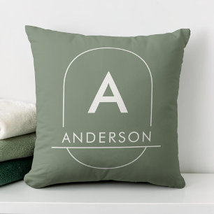 Moderne Saliegroen Minimalistische Familienaam Mon Kussen