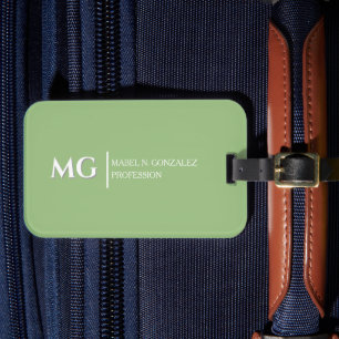 Moderne Saliegroen Modieus Stijlvol Monogram Bagagelabel
