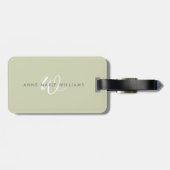Moderne Saliegroen Witte Script Monogram Bagagelabel (Achterkant horizontaal)