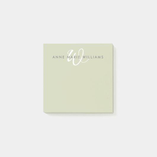Moderne Saliegroen Witte Script Monogram Post-it® Notes (Voorkant)