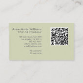 Moderne Saliegroen Witte Script Monogram QR Code Visitekaartje (Achterkant)