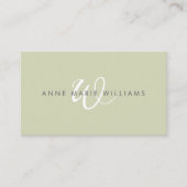 Moderne Saliegroen Witte Script Monogram QR Code Visitekaartje (Voorkant)