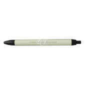 Moderne Saliegroen Witte Script Monogram Zwarte Inkt Pen (Voorkant)