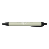Moderne Saliegroen Witte Script Monogram Zwarte Inkt Pen (Bodem)