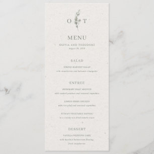 Moderne Saliegroene Botanische Elegante Bruiloft Menu