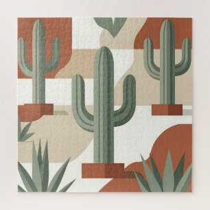 Moderne saliegroene cactus terracotta woestijn legpuzzel