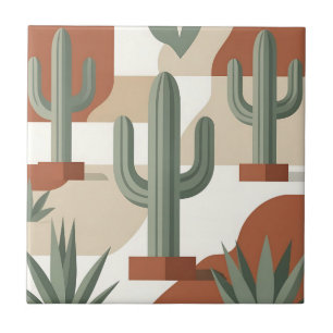 Moderne saliegroene cactus terracotta woestijn tegeltje