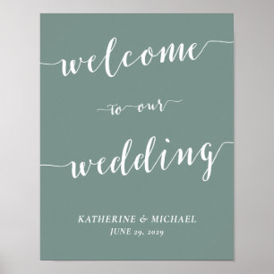 Moderne saliegroene huwelijksreceptie bord afdruk poster