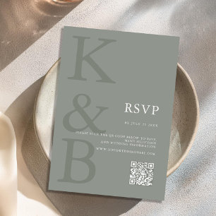 Moderne saliegroene monogram minimalistische trouw RSVP kaartje