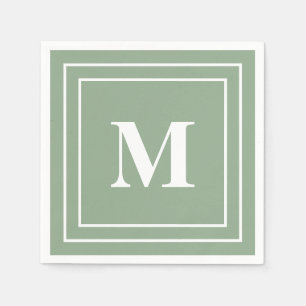 Moderne Saliegroene Monogram Servet