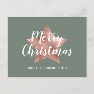 Moderne saliegroene roze gouden ster vrolijk kerst briefkaart