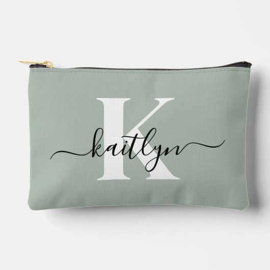 Moderne saliegroene script monogram etui (Voorkant)