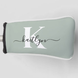 Moderne saliegroene script monogram golfheadcover
