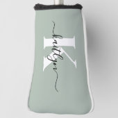 Moderne saliegroene script monogram golfheadcover (Draai 90)