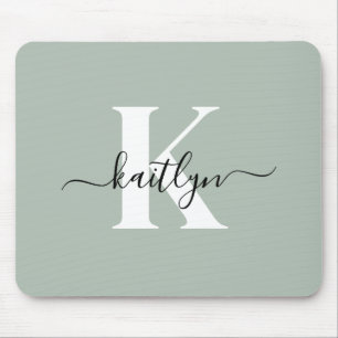 Moderne saliegroene script monogram muismat
