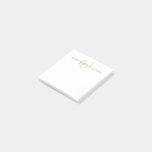 Moderne Saliegroene Script Monogram Post-it® Notes (Schuin)