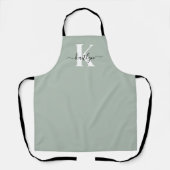 Moderne saliegroene script monogram schort (Voorkant)