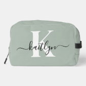 Moderne saliegroene script monogram toilettasje (Achterkant)