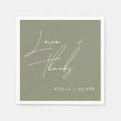 Moderne saliegroene scriptie 'liefde dank je' papi servet (Voorkant)