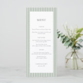 Moderne Saliegroene Strepen Bruiloft Menu (Staand voorkant)