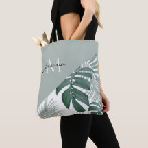 Moderne Saliegroene Tropische Blad Monogram