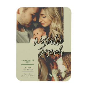 Moderne saliegroene unieke script familiefoto magneet