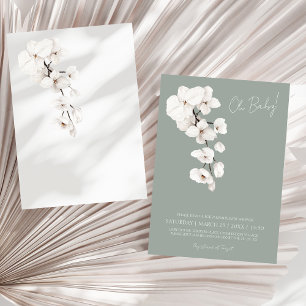 Moderne saliegroene witte orchidee baby shower kaart