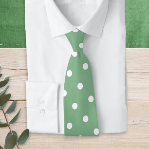 Moderne saliegroene witte polkadotpatroon stropdas