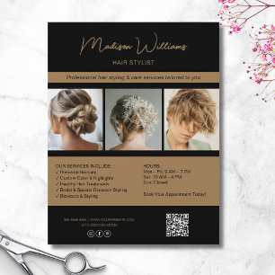 Moderne Salon Kapsalon Diensten QR Black Gold Flyer