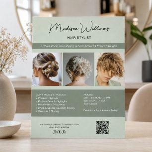 Moderne Salon Kapsalon Diensten QR Salie Groen Flyer