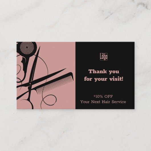 Moderne Salon Logo QR Code Roze Zwart Bedankt Kortingskaartje (Voorkant)