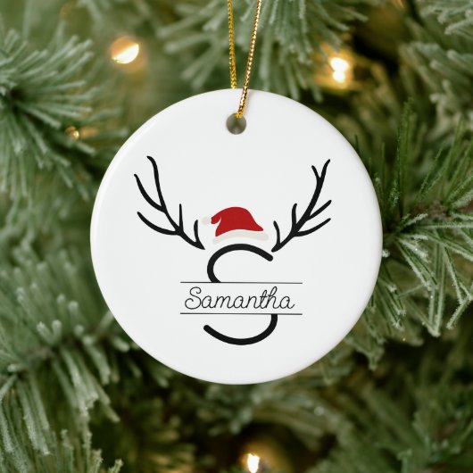 Moderne Santa Monogram Antler Kerstmis Aangepaste Keramisch Ornament (Boom)