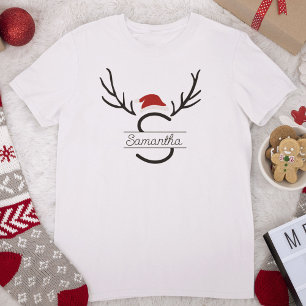 Moderne Santa Monogram Antler Kerstmis Aangepaste  T-shirt