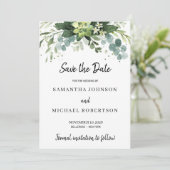 Moderne sappige blaadjes bloemenbewaar de datum kaart (Staand voorkant)