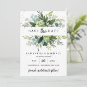 Moderne sappige bladeren bruiloft opslaan de datum save the date (Staand voorkant)