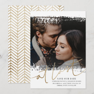 Moderne Save Our Date Foto Goud & Wit Kaart