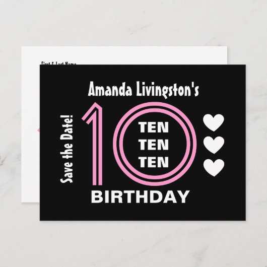 Moderne Save the Date 10th Verjaardagsfeest V01B Aankondigingskaart (Voorkant / Achterkant)
