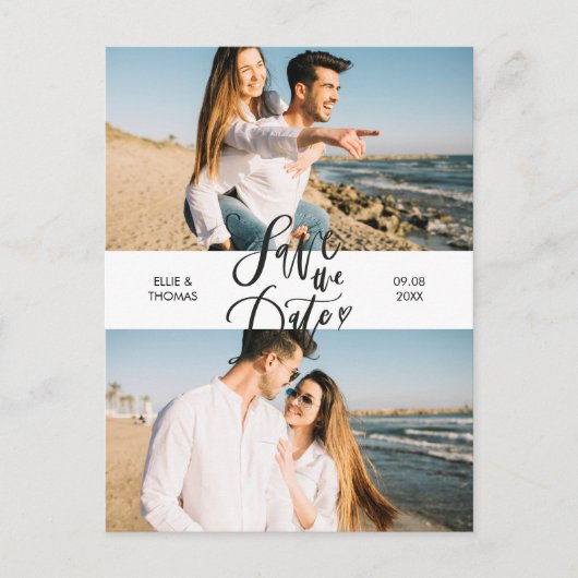 Moderne Save the Date 2 Foto Collage Script Briefkaart (Voorkant)