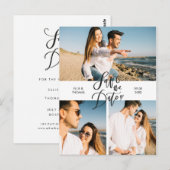 Moderne Save the Date 3 Foto Collage Script Briefkaart (Voorkant / Achterkant)