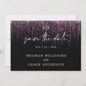 Moderne Save the Date Edgy Magenta Glitters Kaart (Voorkant)