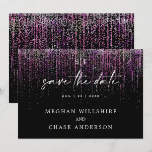 Moderne Save the Date Edgy Magenta Glitters Kaart