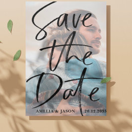 Moderne Save the Date Elegante Script Foto Aankondigingskaart