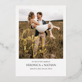 Moderne Save The Date Foto Bruiloft | Echt Goud Folie Uitnodiging (Voorkant)